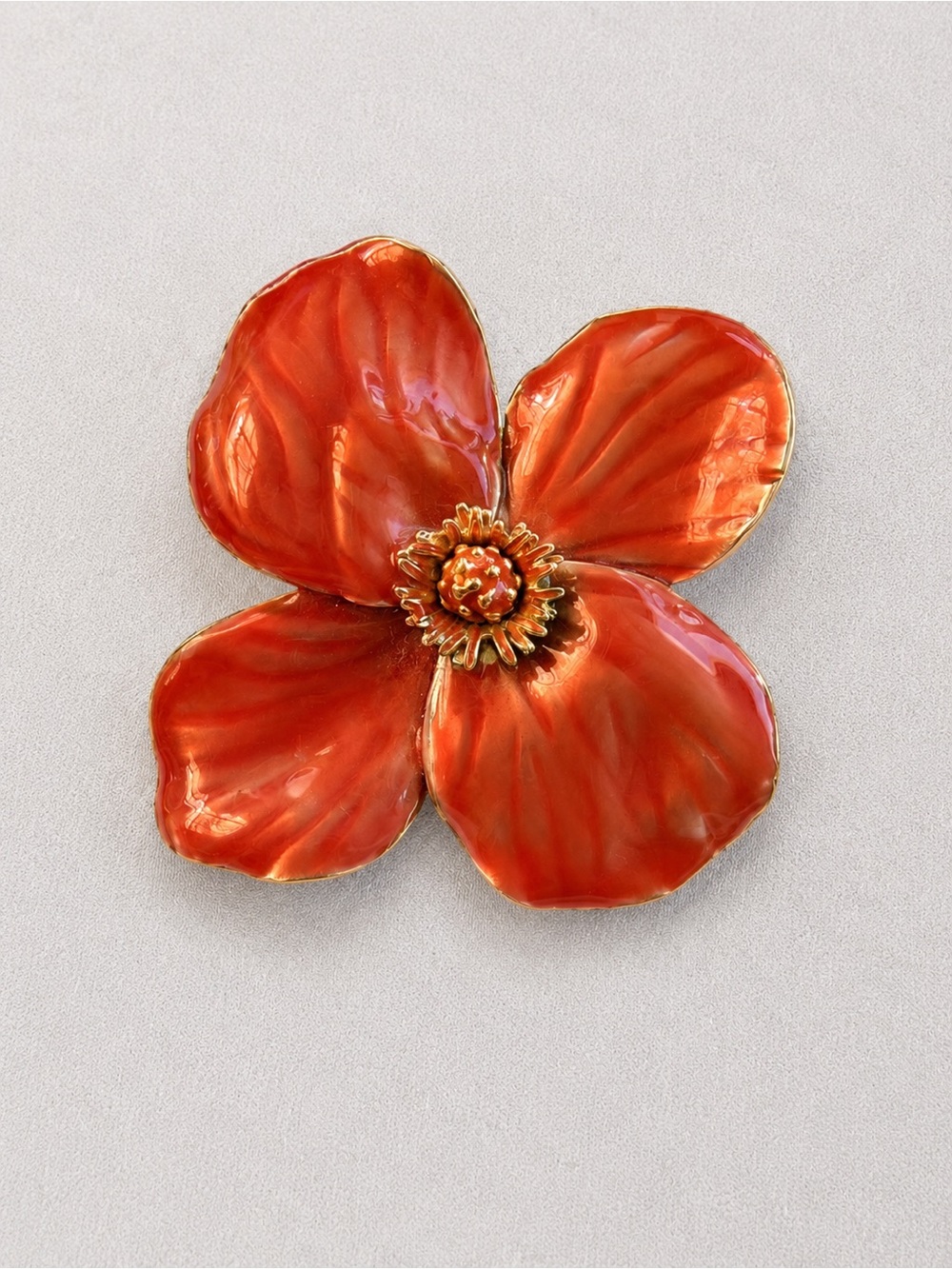 Red Enamel Flower Brooch - Women's Jewelry